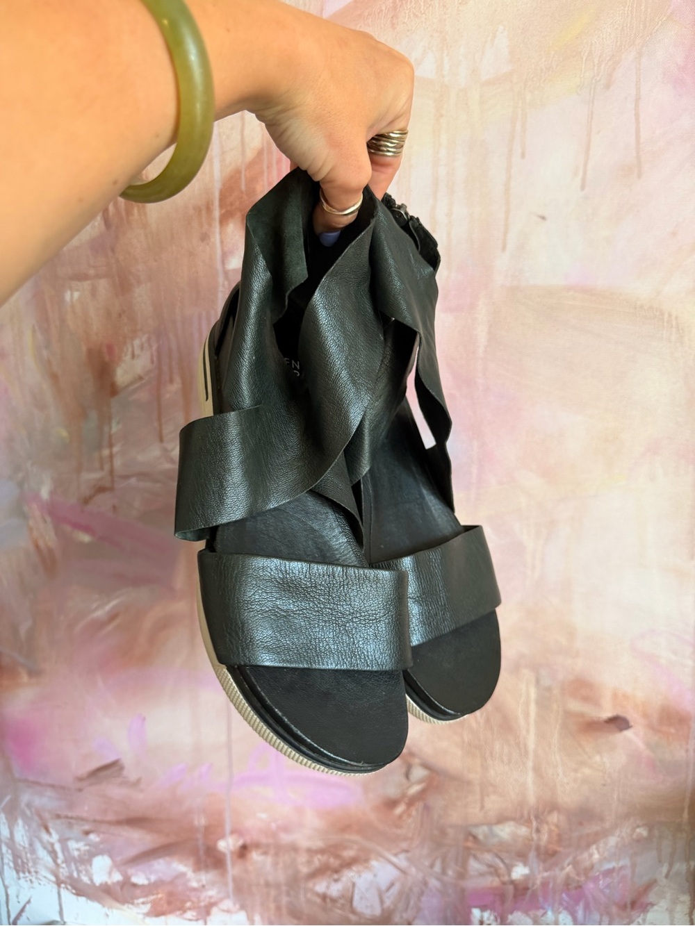 Eileen Fisher Black Leather Wrap Sandals